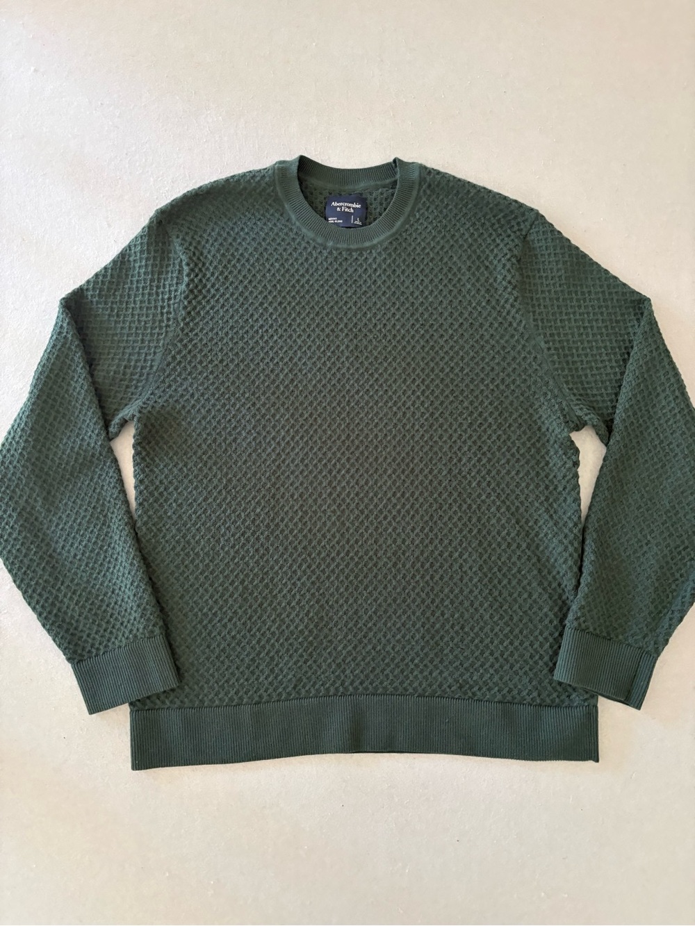 Abercrombie & Fitch Men's Textured Crewneck Sweater - Forest Green Sz L - Picture 3 of 7